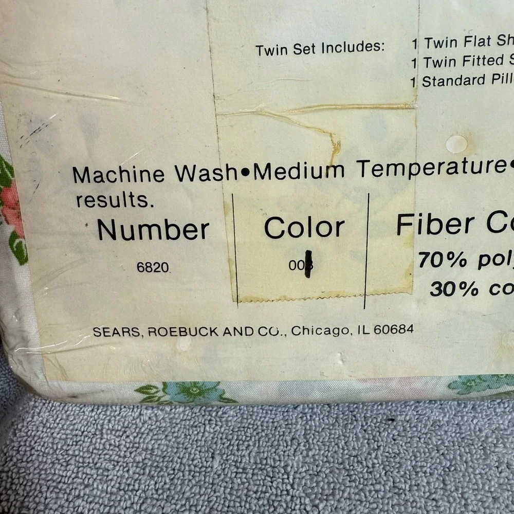 Vintage Sears Perma Prest‎ Sheet Set Floral Twin Size 66 X 104 Style Number 6820